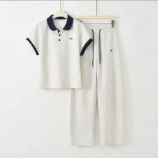 批发翻领2026新款时尚夏季拼色休闲<b class='q'>运动服</b>套装女洋气显瘦<b class='q'>短袖</b>两件套潮
