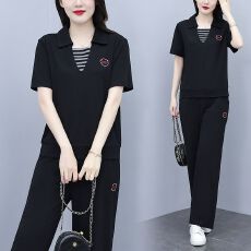 批发大码女装2026夏<b class='q'>新款</b>胖妹妹时尚洋气百搭减龄短袖上衣休闲裤两件套