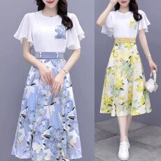 批发连衣裙套装女夏季2026年时尚大码显瘦流行气质碎花半身裙两件套女