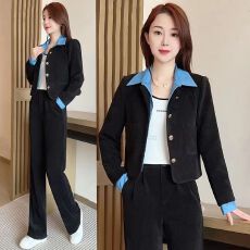 套装女2026时尚休闲秋冬季新款洋气减龄显瘦修身上衣阔腿裤两件套