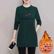 批发德绒长袖打底衫女加绒加厚秋冬外穿中长款<b class='q'>时尚</b><b class='q'>妈妈装</b>潮流