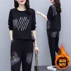 批发加绒加厚秋冬新款<b class='q'>大码</b>宽松套装女休闲<b class='q'>运动服</b>两件套