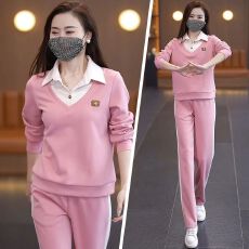 批发休闲套装女2026春秋季新款韩版长袖假两件宽松百搭显瘦直筒裤套装