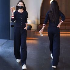 批发休闲运动套装女2026春秋季新款减龄圆领长袖直筒两件套显瘦