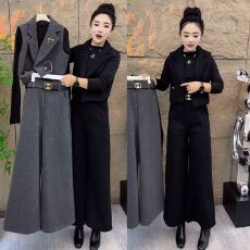 批发2026秋冬新款复古马甲阔腿裤三件套显瘦洋气休闲运动套装女