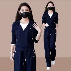 批发2026秋季新款高档简约运动休闲套装女显高连帽卫衣两件套