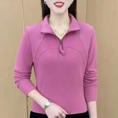 新款纯色2025拼接保暖舒适时尚半高领半拉链上衣德绒加绒冬秋女士