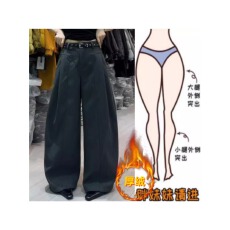 批发格洛森高腰显瘦加绒加厚宽松遮肉阔腿裤时尚百搭休闲西裤