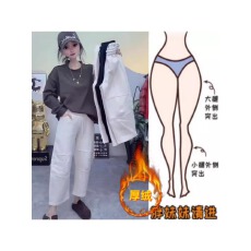 批发格洛森加绒加厚高腰显瘦小个子阔腿裤时尚百搭休闲九分裤