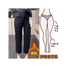 批发格洛森加绒加厚高腰显瘦小个子直筒百搭时尚休闲八分皮裤