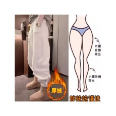 批发格洛森加绒加厚显瘦高腰抽绳阔腿裤简约百搭洋气休闲长裤