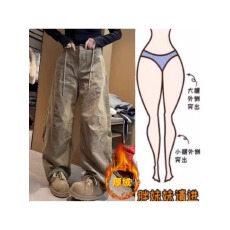 批发格洛森加绒加厚高腰显瘦直筒弯刀裤百搭时尚抽绳休闲裤
