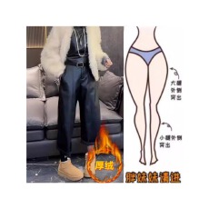 批发格洛森加绒加厚高腰显瘦小个子阔腿百搭简约休闲八分皮裤