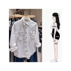 批发格洛森宽松显瘦蓝纽扣休闲长袖打底衬衫洋气时尚百搭气质上衣