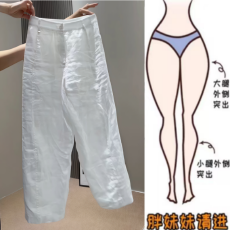 批发格洛森女<b class='q'>夏</b>季新款梨型身材高腰显瘦小个子时尚阔腿弯刀九分休闲裤