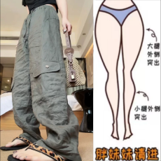 批发格洛森百搭松紧高腰显瘦时尚抽绳大口袋阔腿宽松休闲长裤
