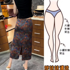 批发格洛森夏季高腰显瘦百搭时尚复古民族风印花后开叉直筒半身裙
