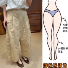批发格洛森夏季高腰显瘦薄款压褶阔腿裤百搭时尚通勤风休闲九分裤