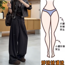 批发格洛森早<b class='q'>秋</b>新款女梨型身材高腰显瘦百搭拼接斜边屁帘阔腿休闲西裤