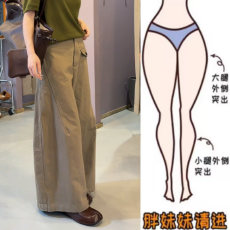 批发格洛森早秋新款高腰显瘦拼接口袋宽松阔腿裤气质时尚百搭牛仔长裤