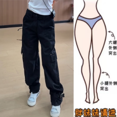 批发格洛森早秋新款梨型身材高腰显瘦百搭洋气时尚设计宽松工装牛仔裤