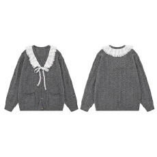 批发实拍~2025秋冬新款韩版百搭设计感网红爆款<b class='q'>蕾丝</b>花边<b class='q'>刺绣</b>毛衣上衣