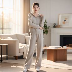 批发实拍~连帽开衫+阔腿裤套装女2025秋冬新款穿搭一整套长袖针织毛衣