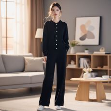 批发实拍~圆领针织开衫阔腿裤套装2025秋冬新款通勤休闲套装修身毛衣