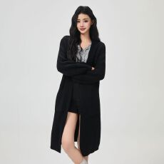 实拍~2025早秋韩版新款时尚百搭软糯黑色毛衣外套你宽松针织开衫