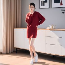 批发实拍~韩系连帽针织衫两件套<b class='q'>卫衣</b>短裙2025秋冬新款气质整套装毛衣