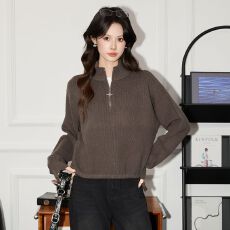 批发<b class='q'>实拍</b>~2025秋冬季韩版百搭慵懒风半高领拉链百搭长袖针织衫上衣女