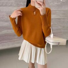 批发实拍~冬季新款设计钉珠半高领长袖针织套衫韩版显瘦百搭打底毛衣