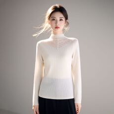 批发实拍~时尚简约镂空半高领打底长袖针织衫优雅时髦内搭<b class='q'>修身</b>毛衣女