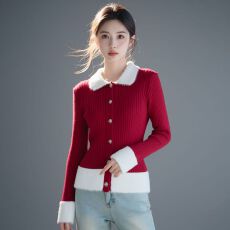 批发实拍~流行爆款新年穿搭撞色翻领内搭<b class='q'>修身</b>减龄显瘦外穿打底毛衣女