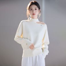 批发实拍~韩系温柔风露肩挂脖长袖针织衫女2026新款绝美得体打底毛衣