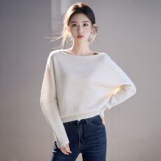 批发实拍~高级感慵懒风蝙蝠袖针织套衫女2026新款韩系穿搭斜肩毛衣ins