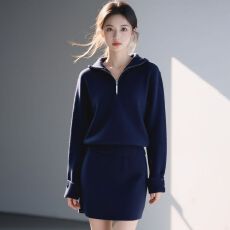 批发实拍~轻奢长袖针织套装<b class='q'>女</b>2025新款气质高领拉链显瘦半身裙两件套