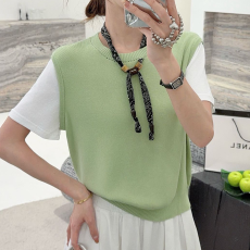 实拍~学院风撞色假两件马甲拼接圆通短袖针织套衫2026夏新款上衣