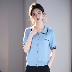 实拍~小香风POLO领短袖针织衫2026夏季新款T恤修身显瘦高级感上衣