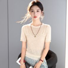 批发实拍~时尚圆领吊带拼接短袖<b class='q'>针织衫</b>2026夏季新款百搭<b class='q'>假两件</b>薄款T恤