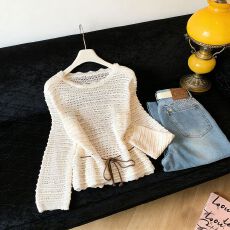 批发实拍~镂空长袖<b class='q'>针织衫</b>2026夏季新款百搭防晒薄款罩衫宽松显瘦上衣