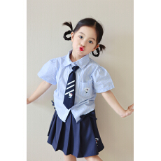批发夏季装<b class='q'>女童</b>衬衫<b class='q'>短袖</b>百褶<b class='q'>裙裤</b>裙套装学院风印花chic中小童两件套