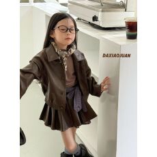 批发【大小卷】女童皮衣百褶裙套装刺绣蝴蝶结2025新款春秋<b class='q'>儿童</b>两件套