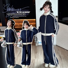 批发女童童装时尚蕾丝套装2026春季新品大童儿童长袖长裤两件套潮