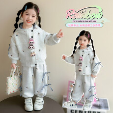 批发春秋款可爱中大童套装女宝萌系套装软fufu小兔叽两件套