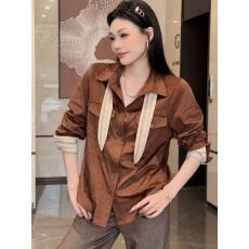 批发原创棕咖色小众设计感衬衫 女法式通勤高级款上衣