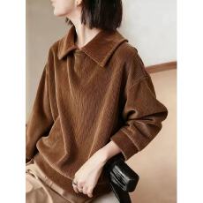 批发美拉德深棕色灯芯绒翻领套头<b class='q'>衬衫</b>内搭设计感<b class='q'>气质</b>复古上衣2025冬季