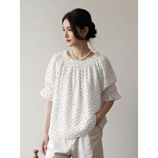 批发2026新款夏季法式设计感波点白色<b class='q'>衬衫</b>女短款宽松显瘦减龄百搭上衣