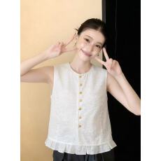 批发无袖衬衫女2026夏季新款韩版宽松设计感上衣荷叶边背心通勤衬衣潮