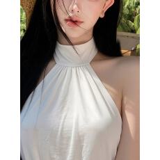 批发辣特调白色立领修身无袖背心女辣妹短款吊带上衣